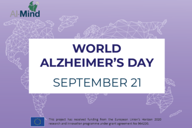 world map in the background, title World Alzheimer’s Dayand the project logo in the left upper corner