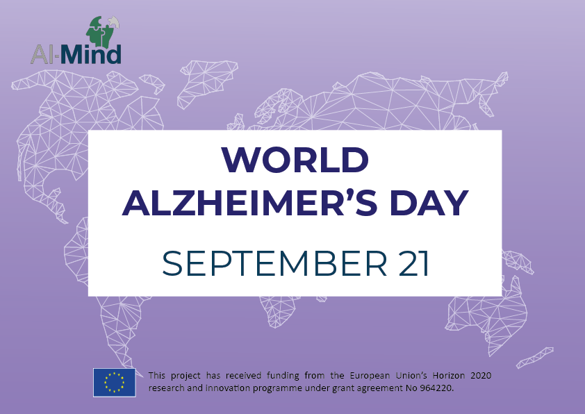 world map in the background, title World Alzheimer’s Dayand the project logo in the left upper corner