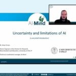 Uncertainty and limitations of AI presentation and picture of a speaker Ainar Andrews